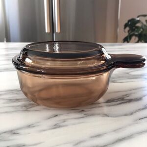 Vintage Corning VISION Grab It Casserole Dish with Lid; Amber colour; Small